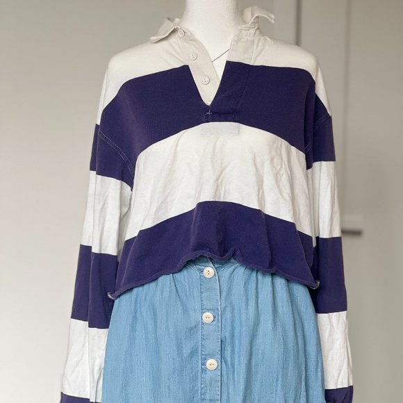 Urban Outfitters BDG Striped Jefferson Cropped Shirt Purple Stripe - Picture 3 of 8
